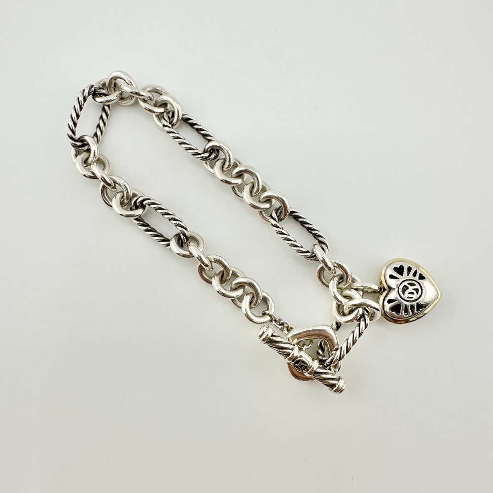 David Yurman Figaro Heart Charm Bracelet w/ 18K Yellow Gold - 7.25" - Picture 15 of 16